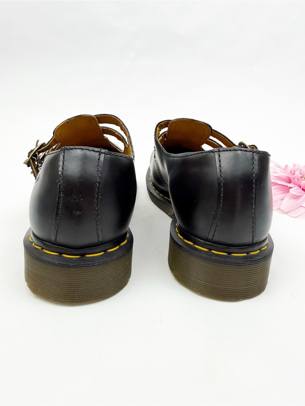 Dr. Martens Smooth Leather Mary Jane Shoes Black Double Buckle Perforated - Picture 6 of 15